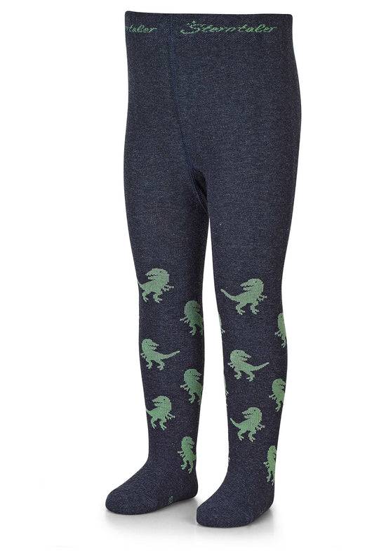 Sterntaler Strumpfhose T-Rex in Blau melange mit grauen Dinos
