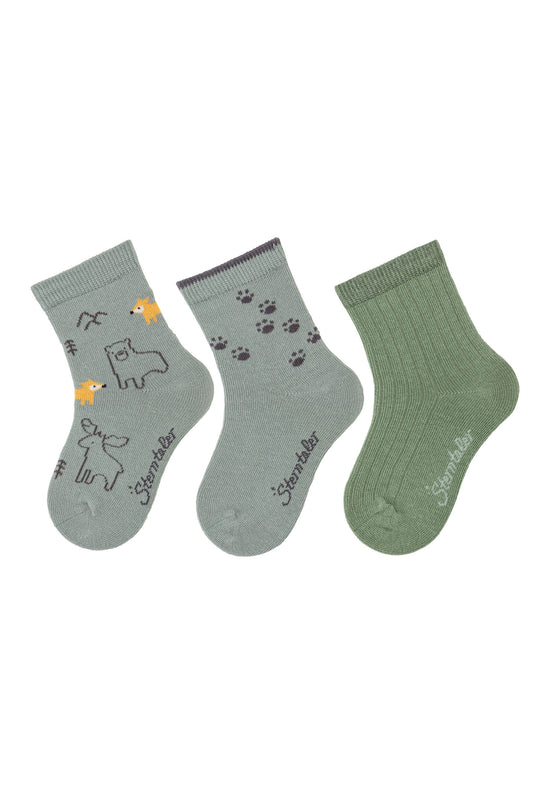 Sterntaler Socken 3er Pack Waldtiere, Tatzen und Rippenmuster