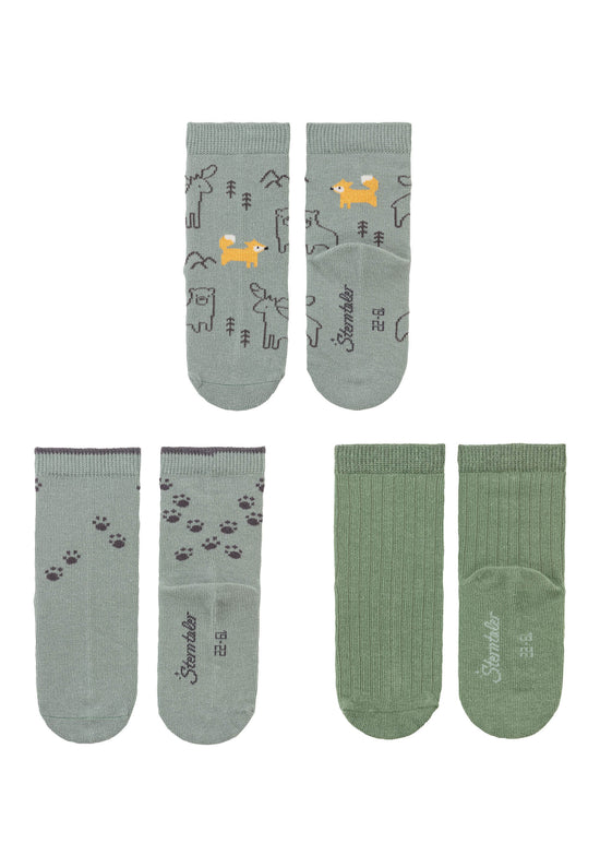Sterntaler Socken 3er Pack Waldtiere, Tatzen und Rippenmuster Fabrikverkauf