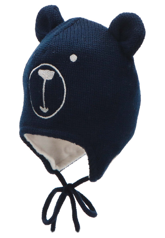 Sterntaler Strickmütze aus Wolle (Merino) mit Bärengesicht