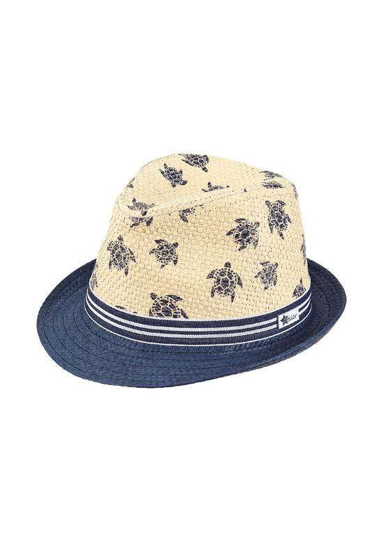 Sterntaler Strohhut mit "Turtle" Print und gestreiftem Band