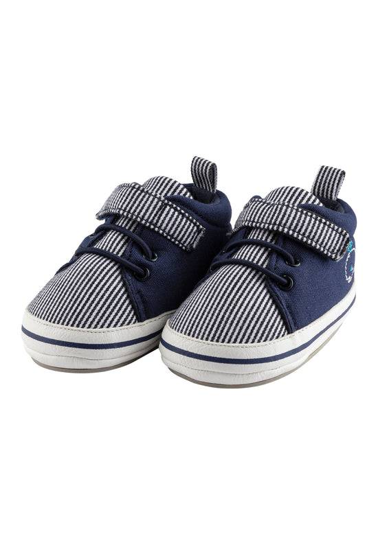 Sterntaler Babyschuh Marine aus Materialmix mit Stickerei Wal