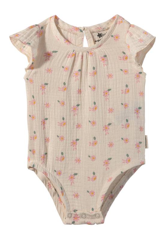 Sterntaler Baby Body bedruckt mit Gänseblümchen in ecru