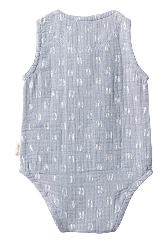 Sterntaler Baby Body ohne Ärmel bedruckt mit Punkten in graublau Exklusive Angebote