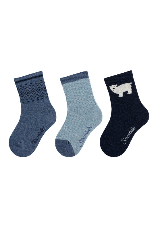 Sterntaler Socken 3er Pack Norweger-, Rippenmuster und Eisbär