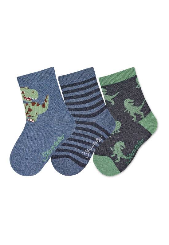 Sterntaler Socken im 3er-Pack Dino, Ringel und Dinos