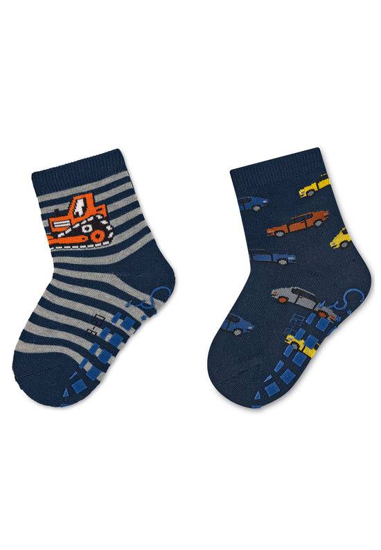 Sterntaler ABS-Socken 2er-Pack Bagger und Autos in Marine