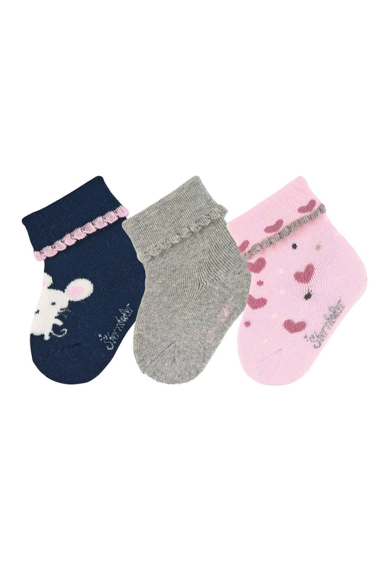 Sterntaler Babysocken 3er-Pack Maus, uni und Herzen