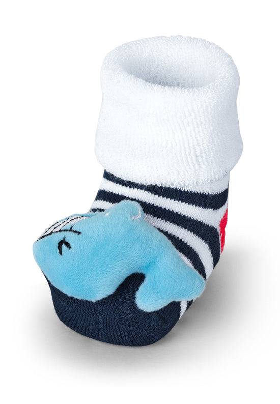 Sterntaler Baby Rasselsocken Wal in Marine mit Ringel