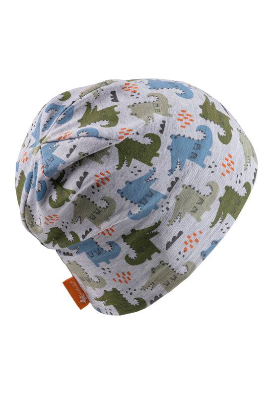 Sterntaler Beanie bedruckt mit bunten Krokodilen in silbergrau Zeitbegrenzte Promotion