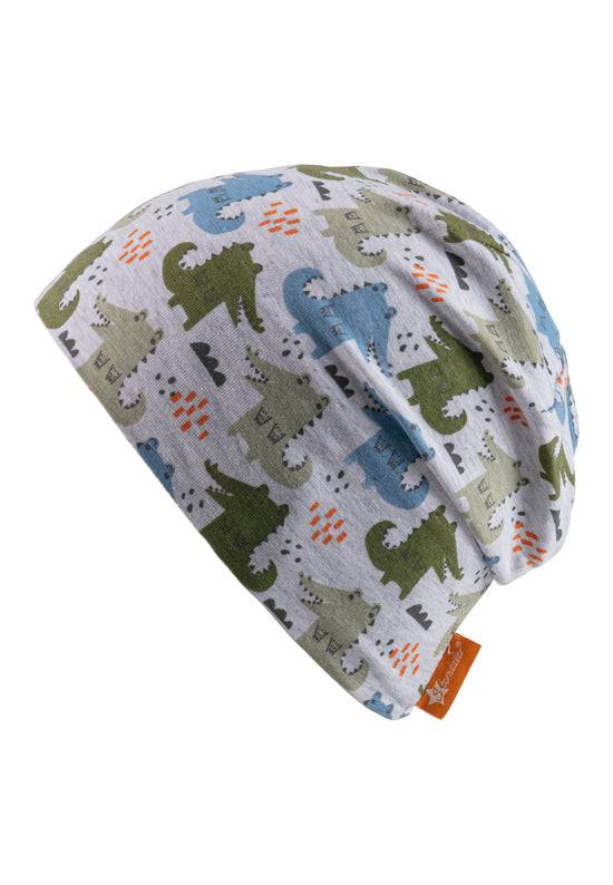 Sterntaler Beanie bedruckt mit bunten Krokodilen in silbergrau Zeitbegrenzte Promotion