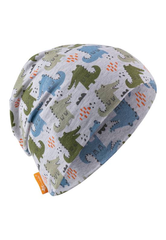Sterntaler Beanie bedruckt mit bunten Krokodilen in silbergrau Zeitbegrenzte Promotion