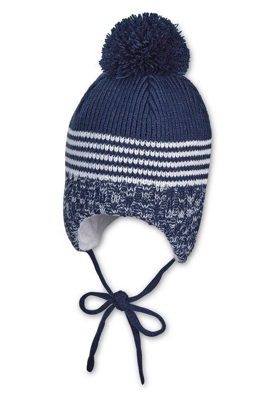 Sterntaler Strickmütze im Mustermix mit Bommel und Bindeband Auslauf