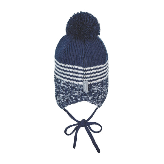 Sterntaler Strickmütze im Mustermix mit Bommel und Bindeband Auslauf