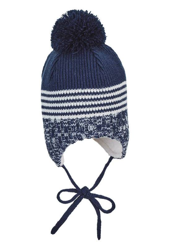 Sterntaler Strickmütze im Mustermix mit Bommel und Bindeband Auslauf