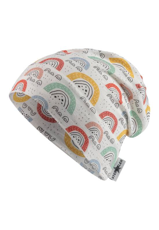 Sterntaler Beanie bedruckt mit bunten Regenbögen in ecru Fabrik Onlineshop