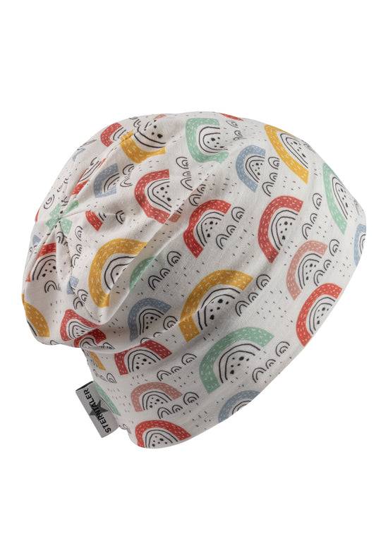 Sterntaler Beanie bedruckt mit bunten Regenbögen in ecru Fabrik Onlineshop