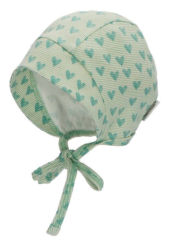 Sterntaler Häubchen mit Herzen Print aus Jersey und Bindeband