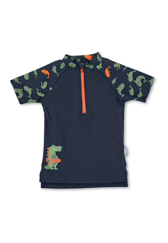 Sterntaler Kurzarm-Schwimmshirt in Marine mit Motiv Wale