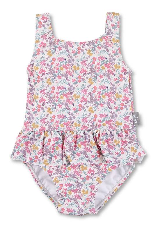Sterntaler Kinder Badeanzug bedruckt mit Blumen in ecru