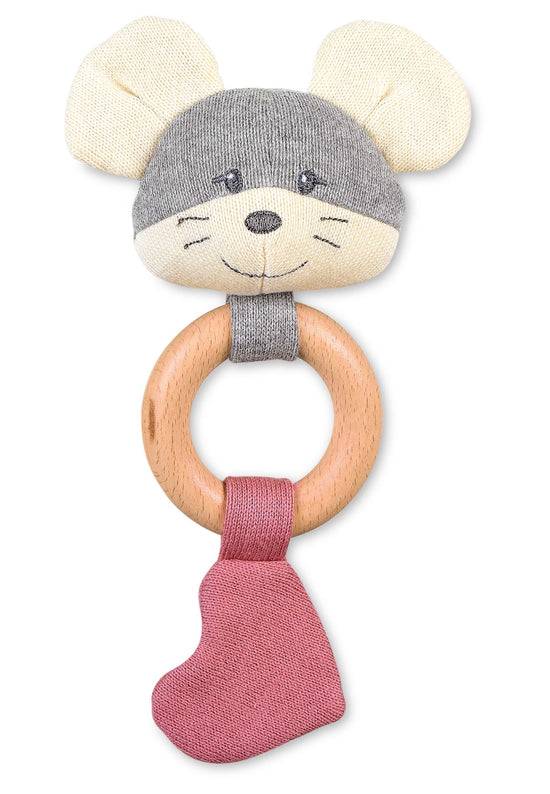 Sterntaler GOTS Strick-Spielfigur Maus, Holz-Greifring Buche