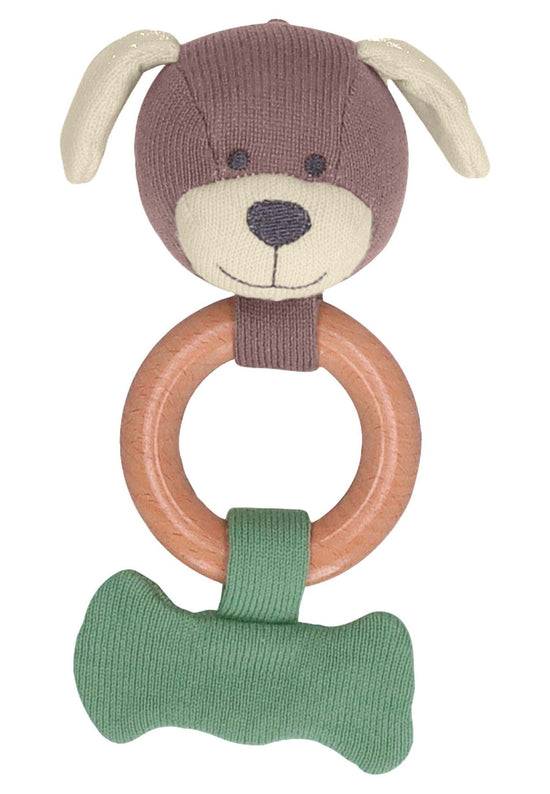 Sterntaler GOTS Baby Strick Spielfigur Hund m. Holz Greifring