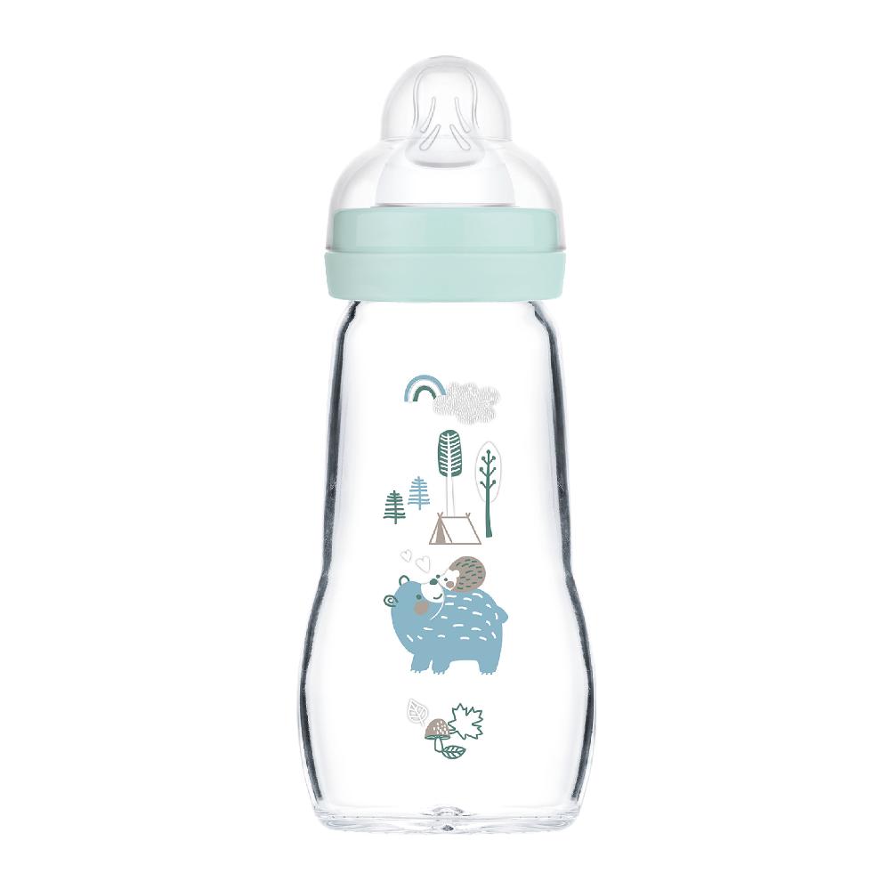babymarkt Glasflasche Feel Good matt 260 ml ab 0 Monaten Bär/Igel in türkis