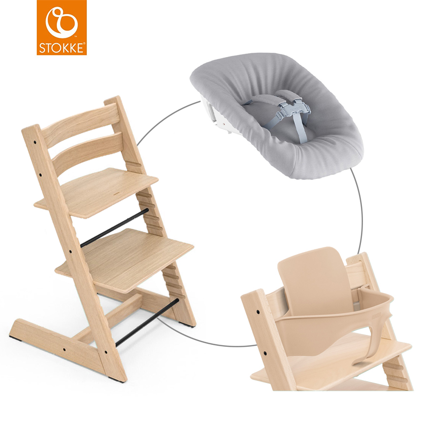 babymarkt Mega Tripp Trapp Set Hochstuhl Oak natur inkl. Newborn Set Grey und Baby Set V2 natur