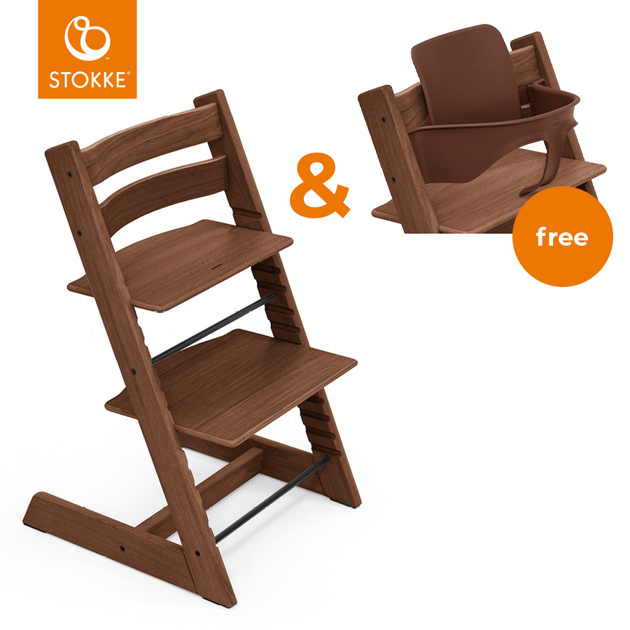 babymarkt Tripp Trapp Hochstuhl Oak Warm Brown + gratis Babyset Warm Brown