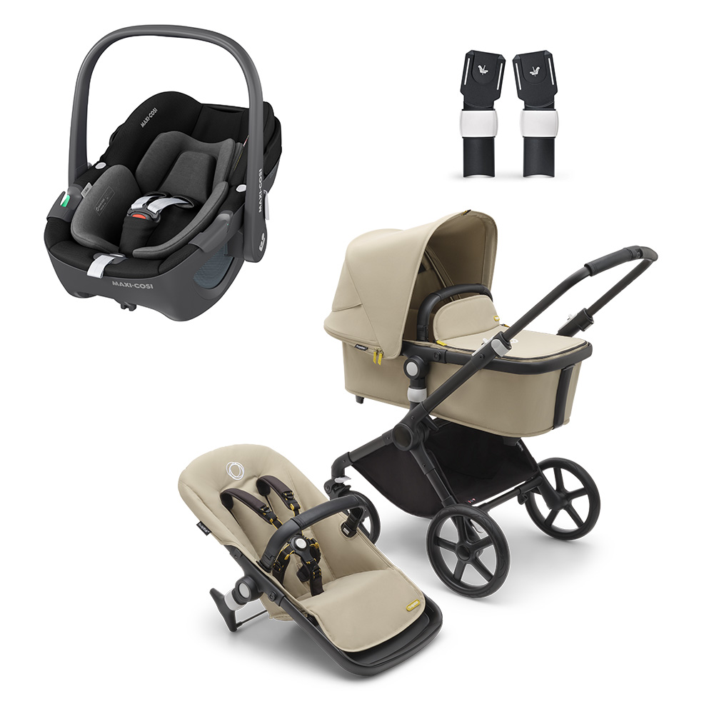 babymarkt 3in1 Kinderwagen Set Fox Cub Desert Beige inklusive MAXI COSI Babyschale Pebble 360 Essential Black