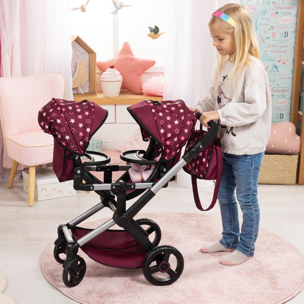 babymarkt Design Zwillings-Puppenwagen Xeo Twin mit Einhorn Auslauf