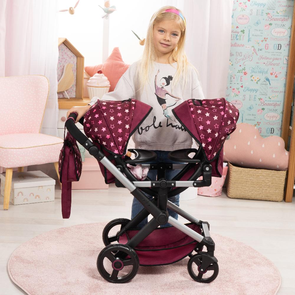 babymarkt Design Zwillings-Puppenwagen Xeo Twin mit Einhorn Auslauf
