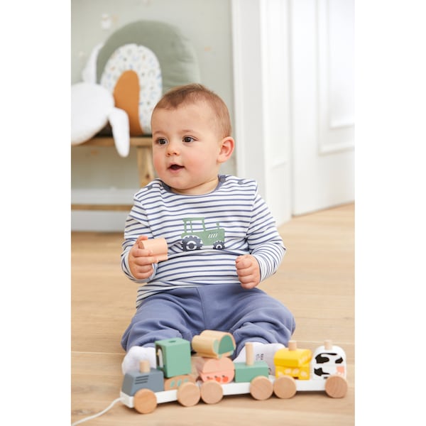 babywalz Bornino - Farm LifeShirt langarm Ringel Traktor blau/offwhite Bis zu 65% Rabatt
