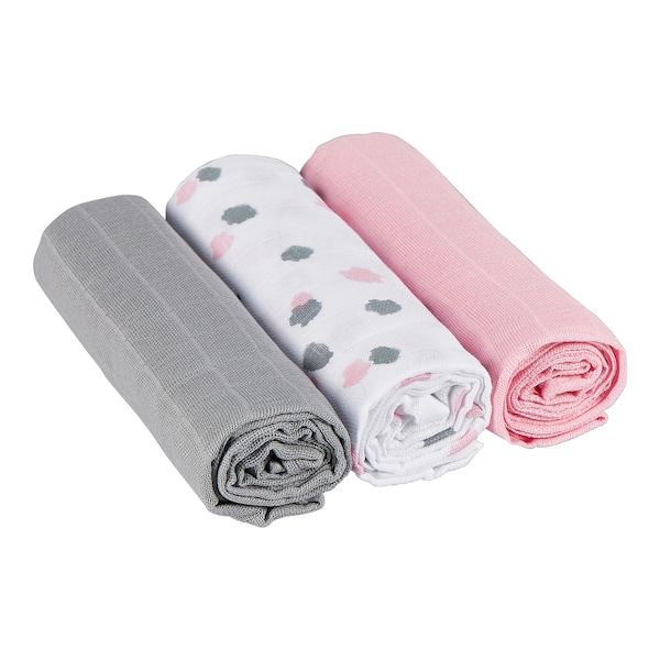 babywalz Bornino - BASICS3er-Pack Mullwindeln 80x80 cm rosa/grau/weiß Discount Store für neue Produkte