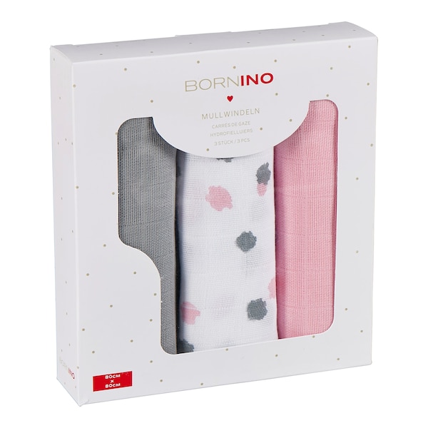 babywalz Bornino - BASICS3er-Pack Mullwindeln 80x80 cm rosa/grau/weiß Discount Store für neue Produkte