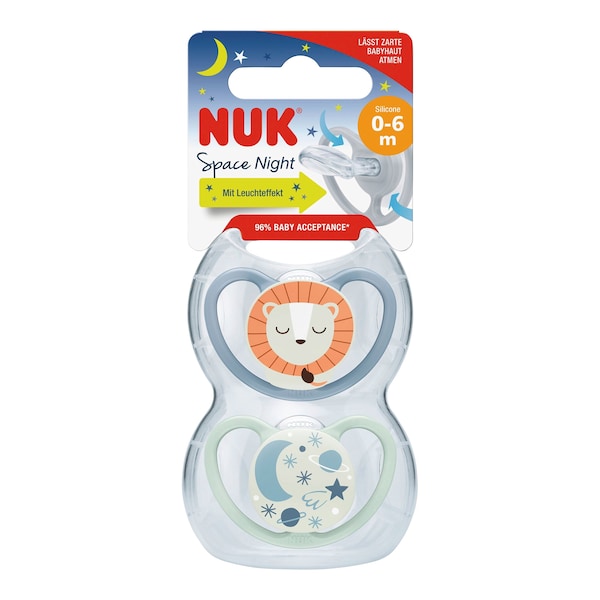 babywalz NUK2er-Pack Schnuller Space Night 0-6M Löwe / Sterne Valentinstagsangebot