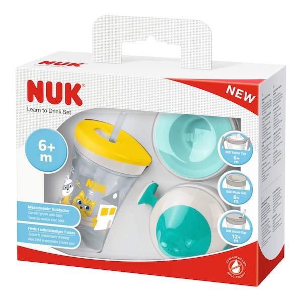 babywalz NUK5-tlg. Trinklernset Action Cup 230ml gelb / türkis Riesige Ersparnisse