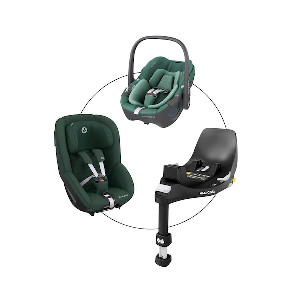 babywalz Maxi-CosiBabyschale Pebble 360 inkl. Kindersitz Pearl 360 und Isofix-Basis FamilyFix 360 essential green
