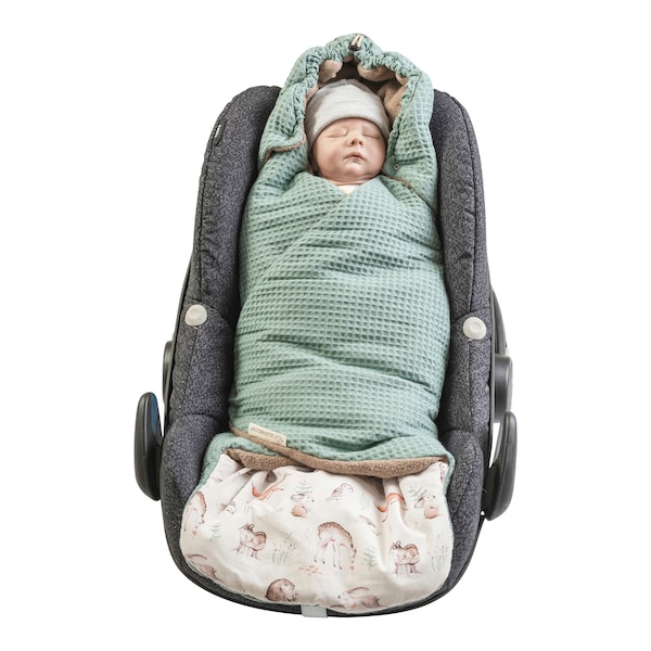 babywalz UllenboomEinschlagdecke Waffelpiqué wattiert beige / grün / Waldfreunde Im Verkauf