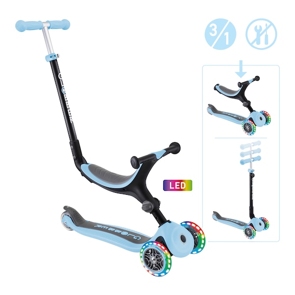 babywalz Globber3in1 Scooter Go-Up mit Leuchtrollen pastellblau Rabatt