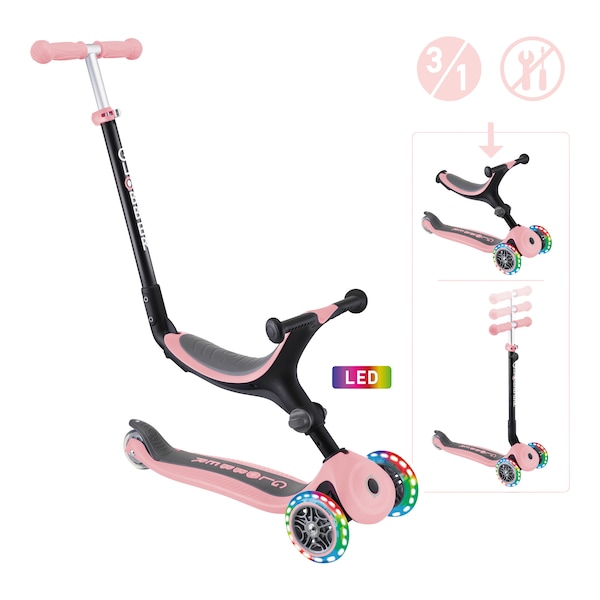 babywalz Globber3in1 Scooter Go-Up mit Leuchtrollen pastellrosa Versandkostenfrei