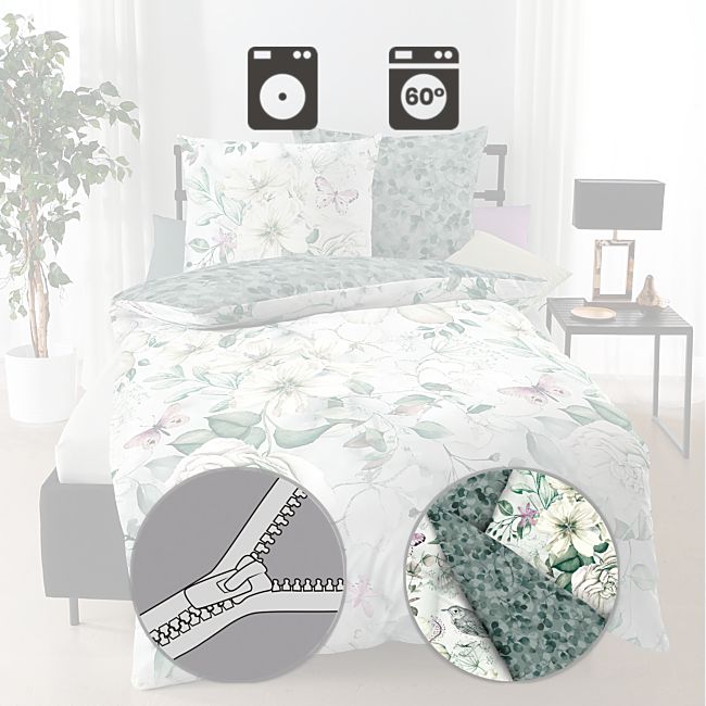 babybutt Kaeppel Mako-Satin Wendebettwäsche "Green Garden" Fabrikladen