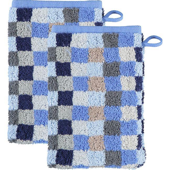 babybutt Cawö Walk-Frottier Jacquard Waschhandschuh "Unique Karo" im 2er-Pack