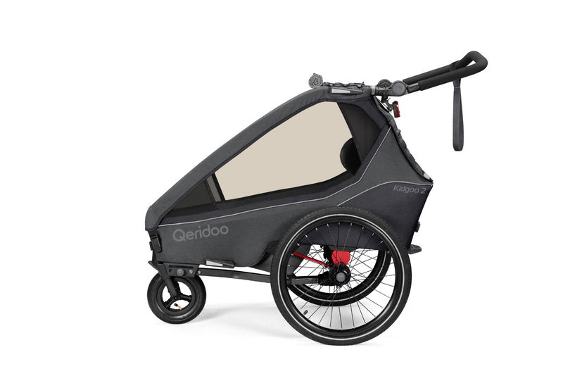 babyonlineshop Qeridoo Kidgoo 2 Fahrradanhänger Steel Grey mit Joggerfunktion 2023 Begrenzt auf 3 Tage