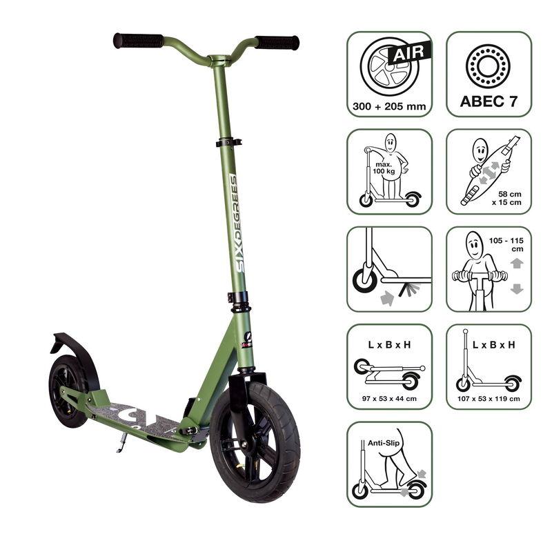 babyonlineshop SIX DEGREES Aluminium Scooter All Terrain 300/205 mm olivgrün Fabrikpreis