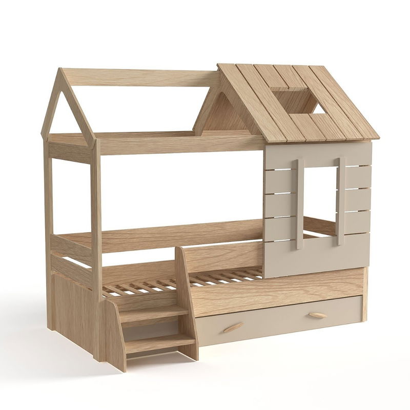 babyonlineshop Nature Kid My House Kinderzimmer natur/grau 5-teilig mit Hausbett Im Verkauf