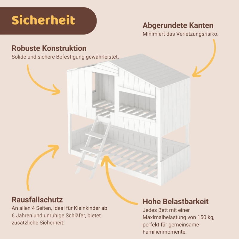 babyonlineshop Artkid Ronja Etagenbett Hüttenbett weiß Liegefläche 90 x 200 cm zollfrei