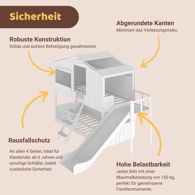 babyonlineshop Artkid Ronja Haus-Etagenbett weiß mit Rutsche aus Kiefer Liegefläche 90 x 200 cm 50% Rabatt für begrenzte Zeit