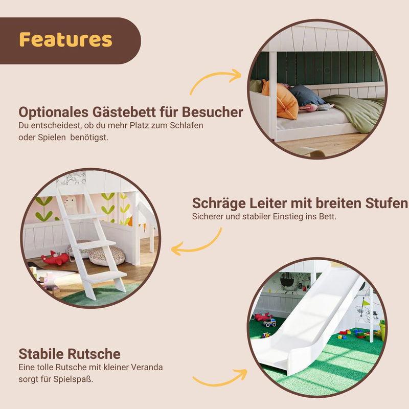 babyonlineshop Artkid Ronja Haus-Etagenbett weiß mit Rutsche aus Kiefer Liegefläche 90 x 200 cm 50% Rabatt für begrenzte Zeit