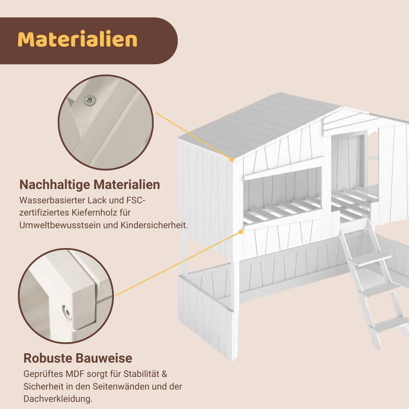 babyonlineshop Artkid Ronja Haus-Etagenbett weiß mit Rutsche aus Kiefer Liegefläche 90 x 200 cm 50% Rabatt für begrenzte Zeit